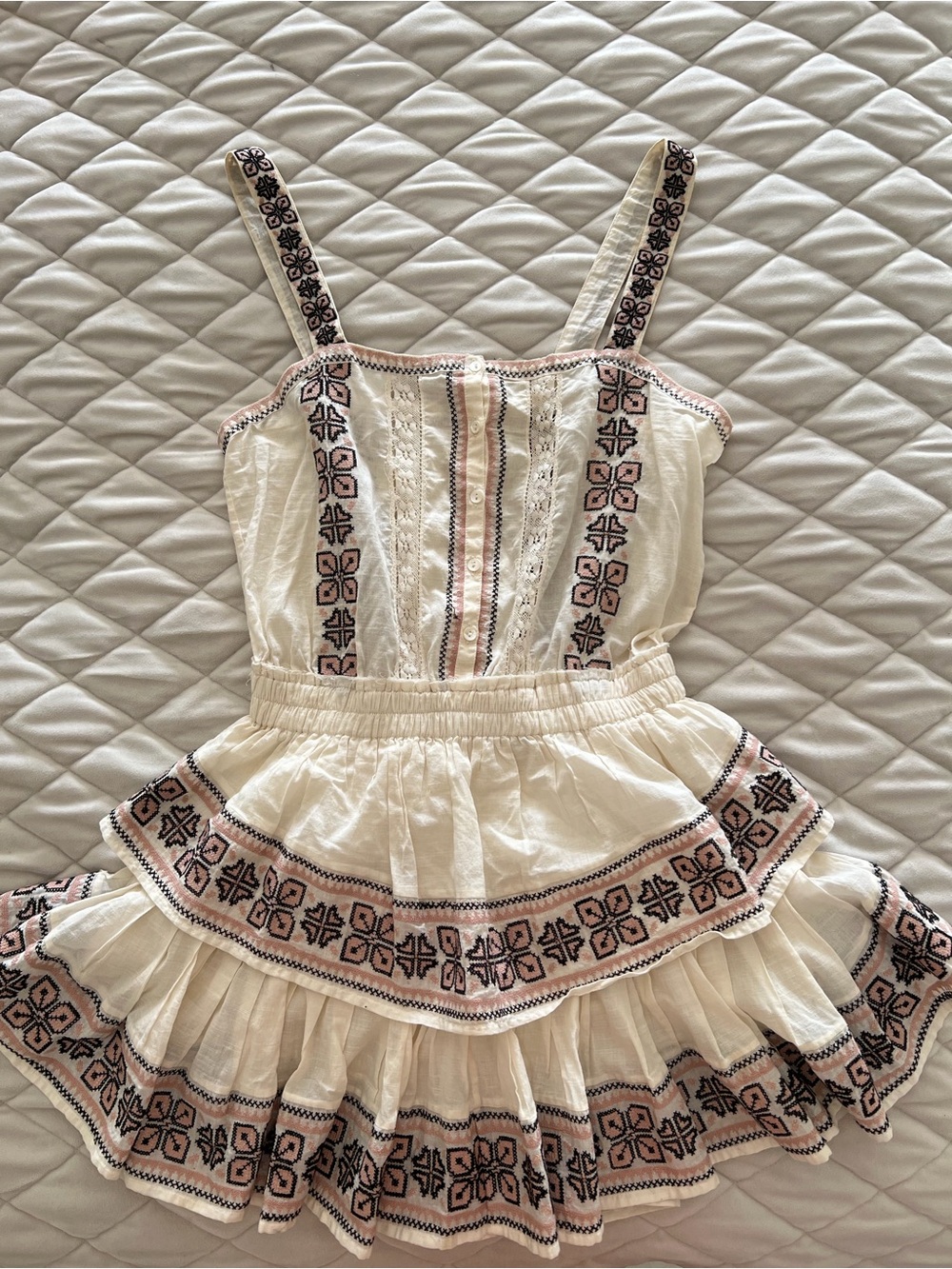 LoveShackFancy Tank Ruffle Off White Dress Size XS Embroidered